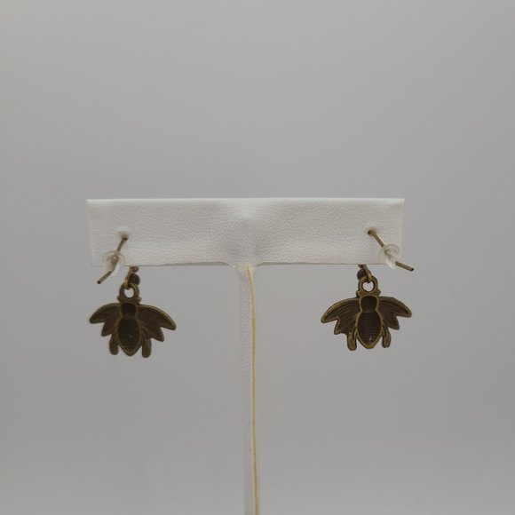 Handmade Antique Bronze Earrings Metal Bumble Bee Hypoallergenic Dangle Hook - Picture 9 of 12